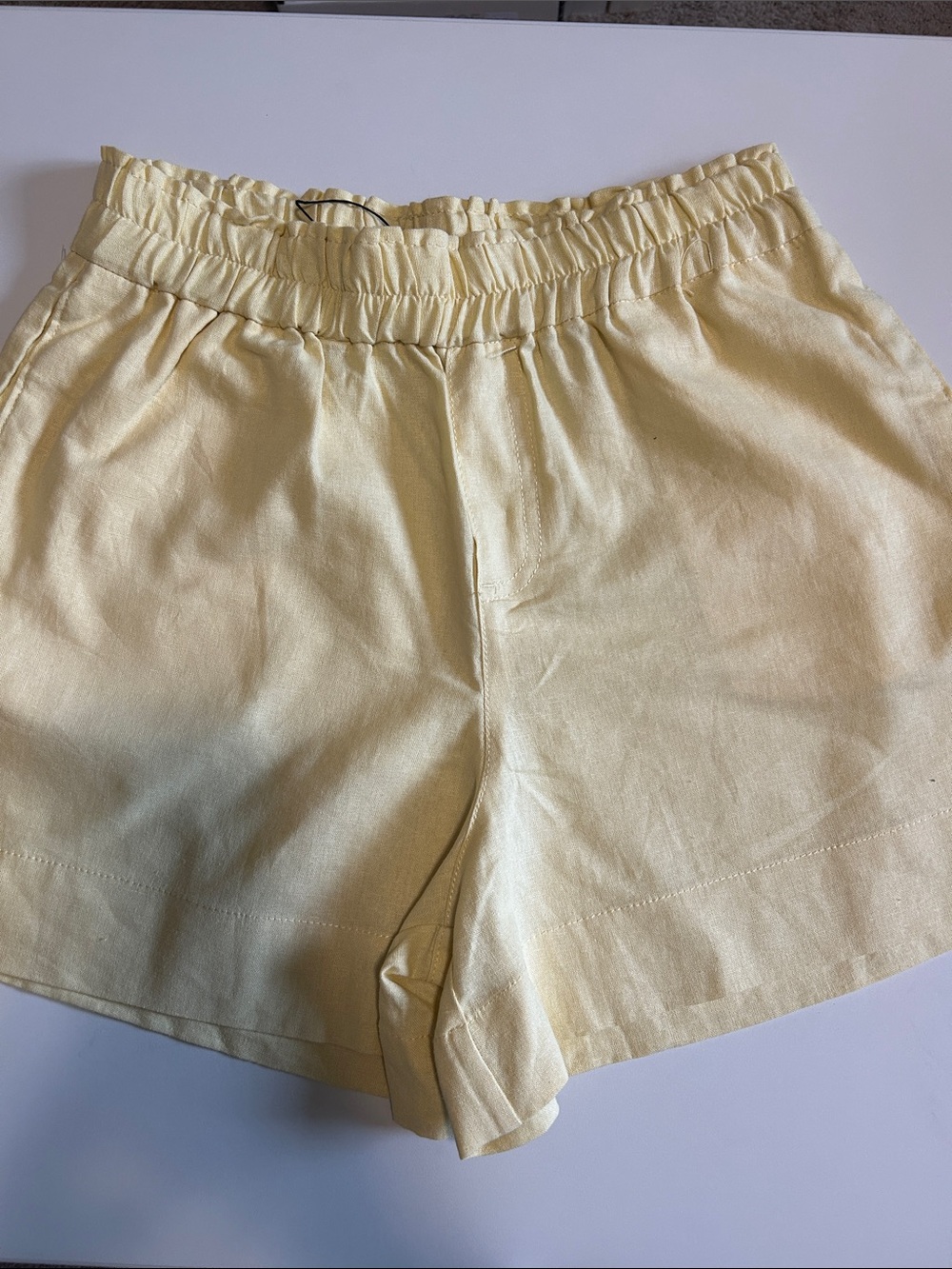 Love Tree Light Yellow High-Waist Elastic Linen-Blend Shorts